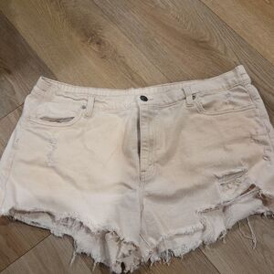 Aerie Light Tan Distressed Jean Shorts